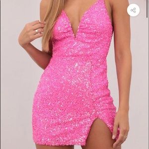 Hot pink body con dress